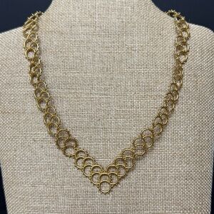 Gold Tone V Neck Dyadema Bronze Italy Necklace 16”